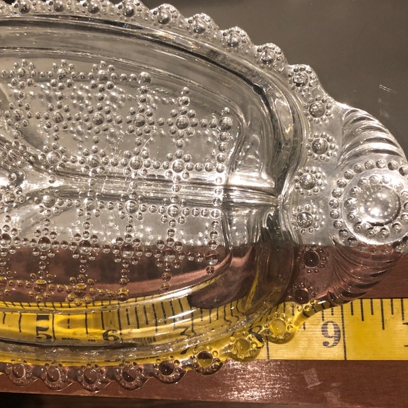 VTG Clear Pressed Glass Circles Dots Grid 3 Section Relish Condiment Candy Dish - Picture 8 of 9